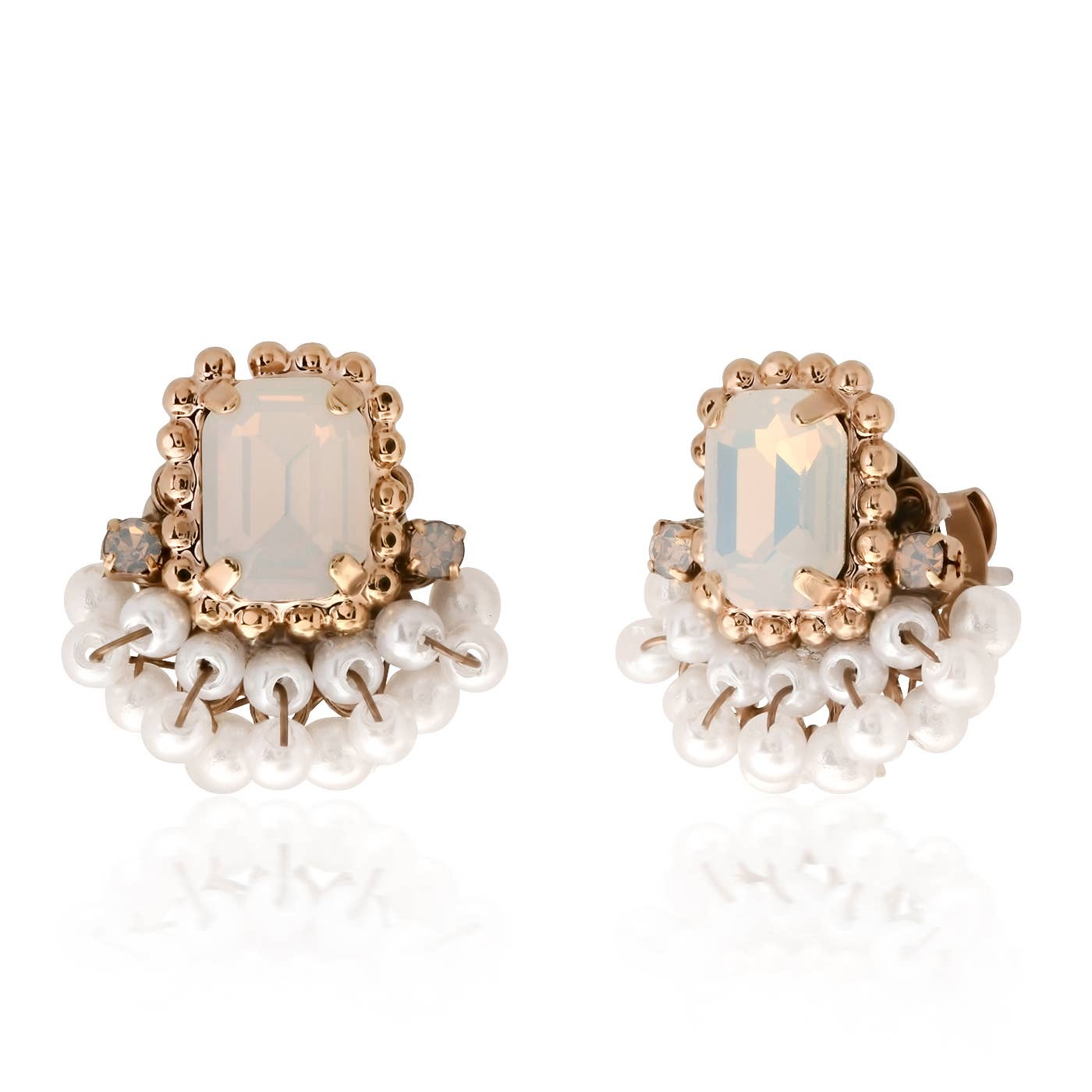 Milky White Faceted Crystal with Pearl Accents