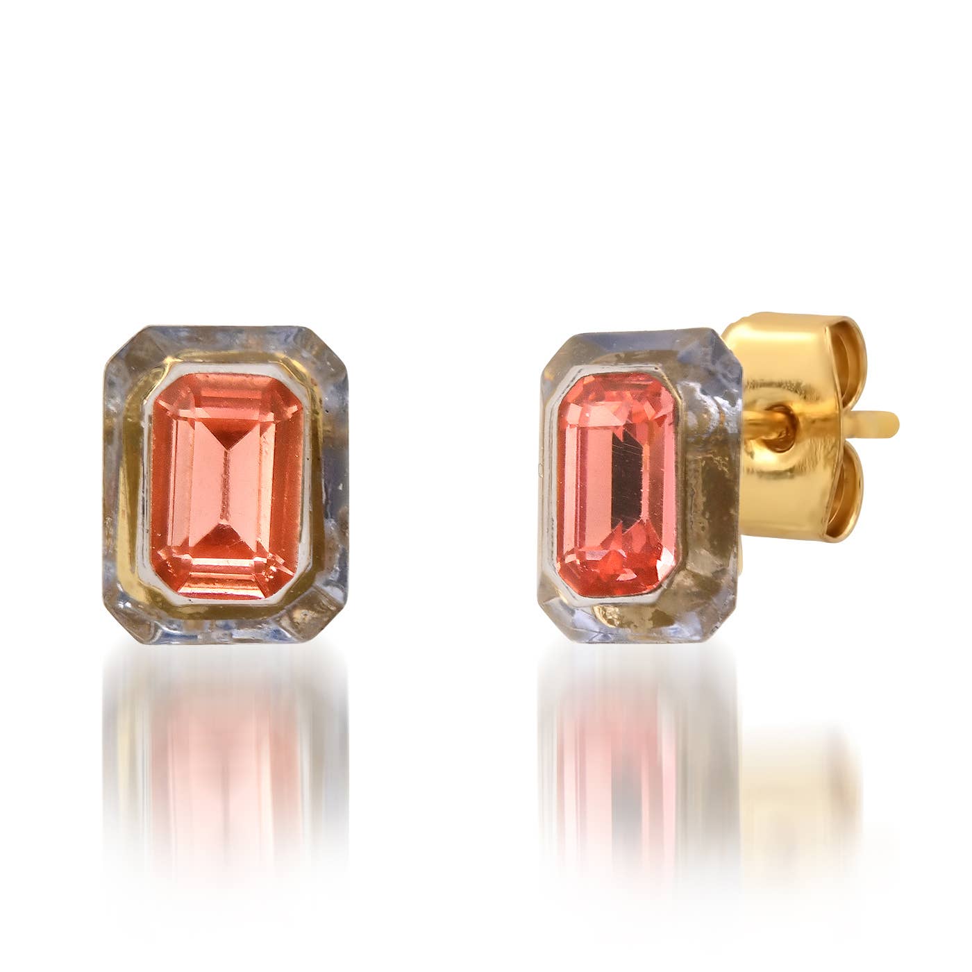 Emerald Cut Glass Stud with Resin Bezel