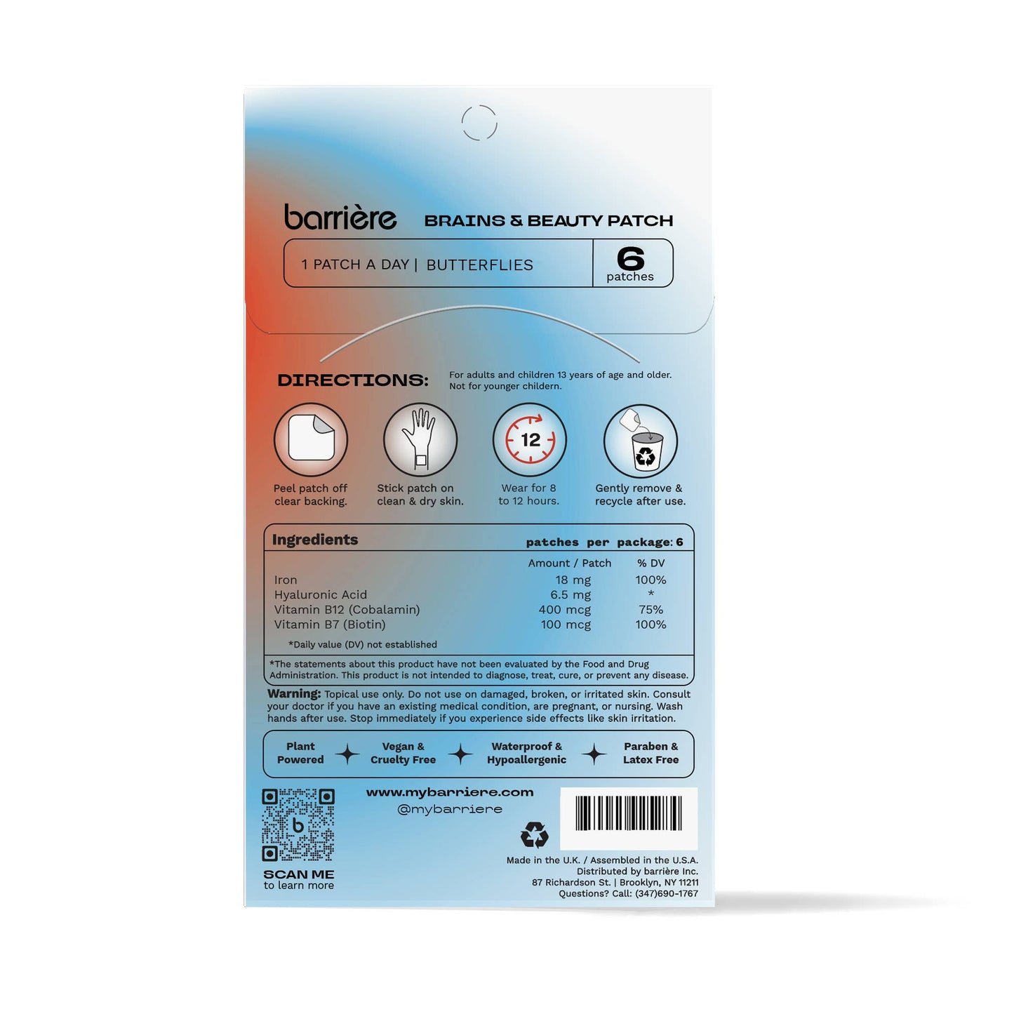 Brains & Beauty Vitamin Patch 6pk  - Butterflies Print