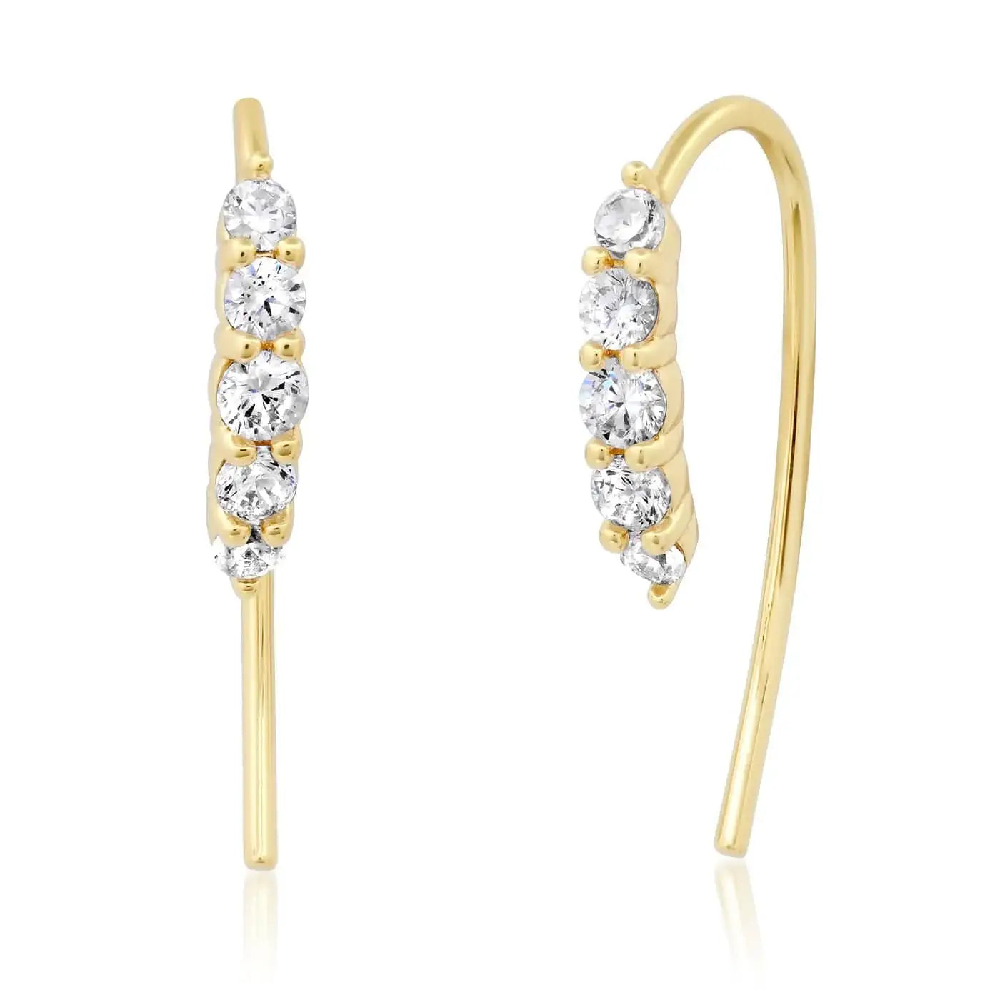 French Wire Huggies With Pave Cz