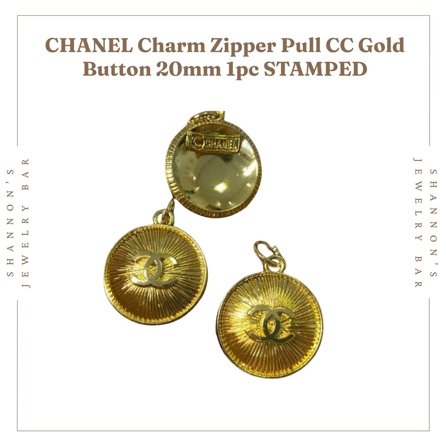 CHANEL Charm Zipper Pull Gold CC Round 20mm
