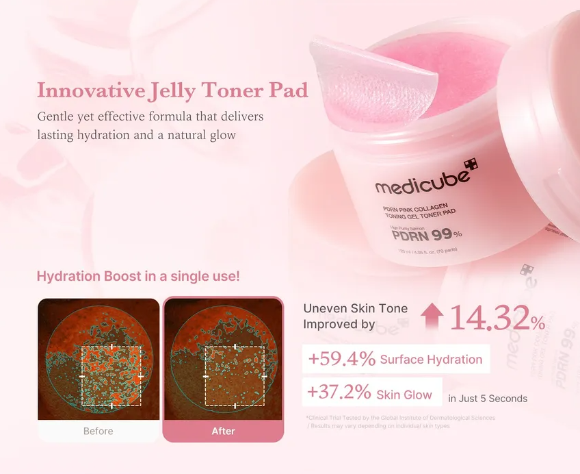 Medicube PDRN Pink Collagen Toning Gel Toner Pads (70 Count)