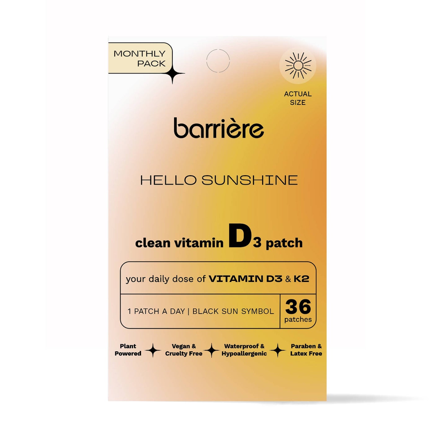 HELLO SUNSHINE clean vitamin D3 patch 36pk- black sun